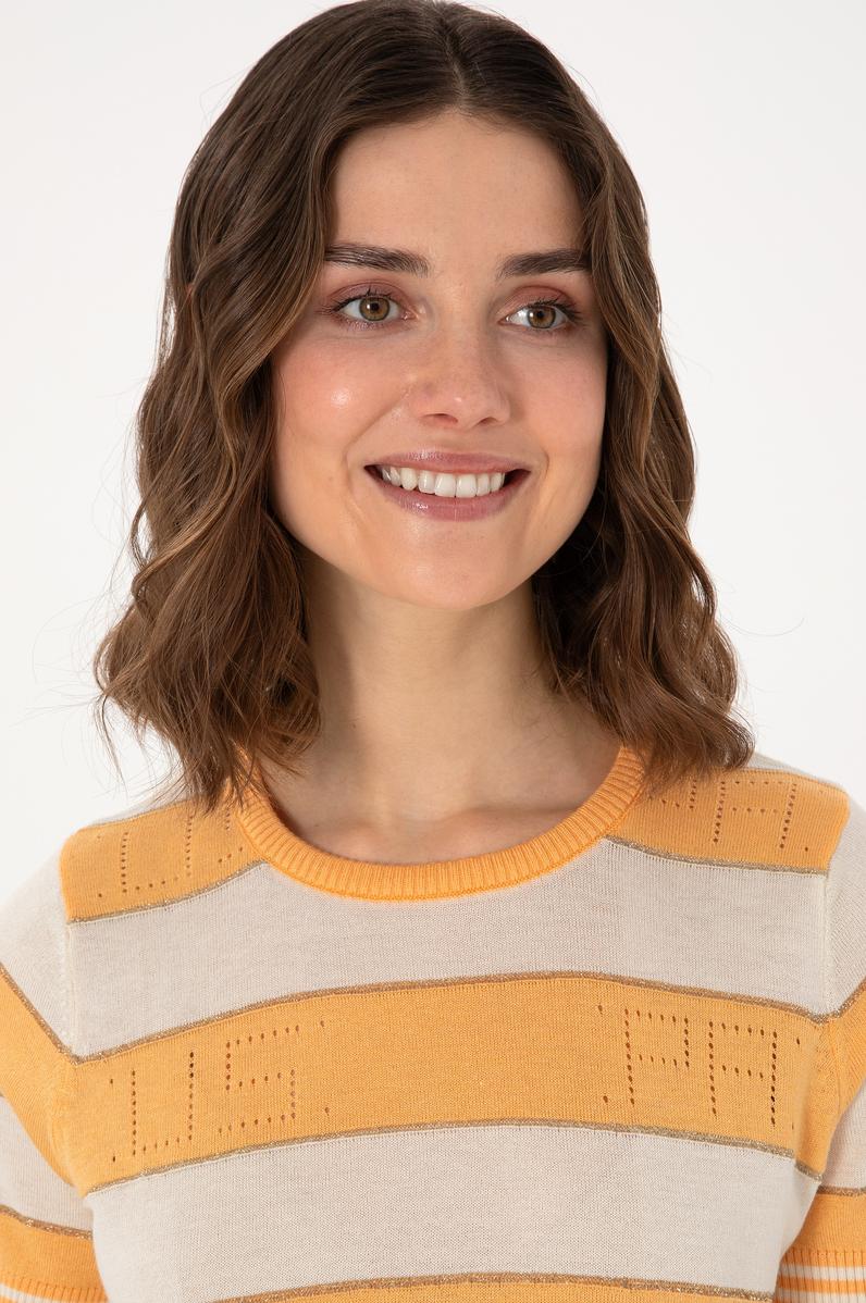 Kadın Turuncu Bisiklet Yaka Kazak