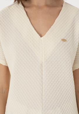 Kadın Krem V Yaka Tişört - 50299795009