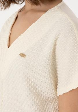 Kadın Krem V Yaka Tişört - 50299795009