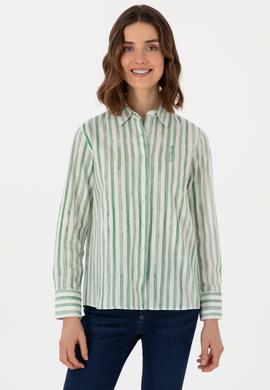 Kadın Yeşil Uzun Kollu Çizgili Gömlek - 50299509002