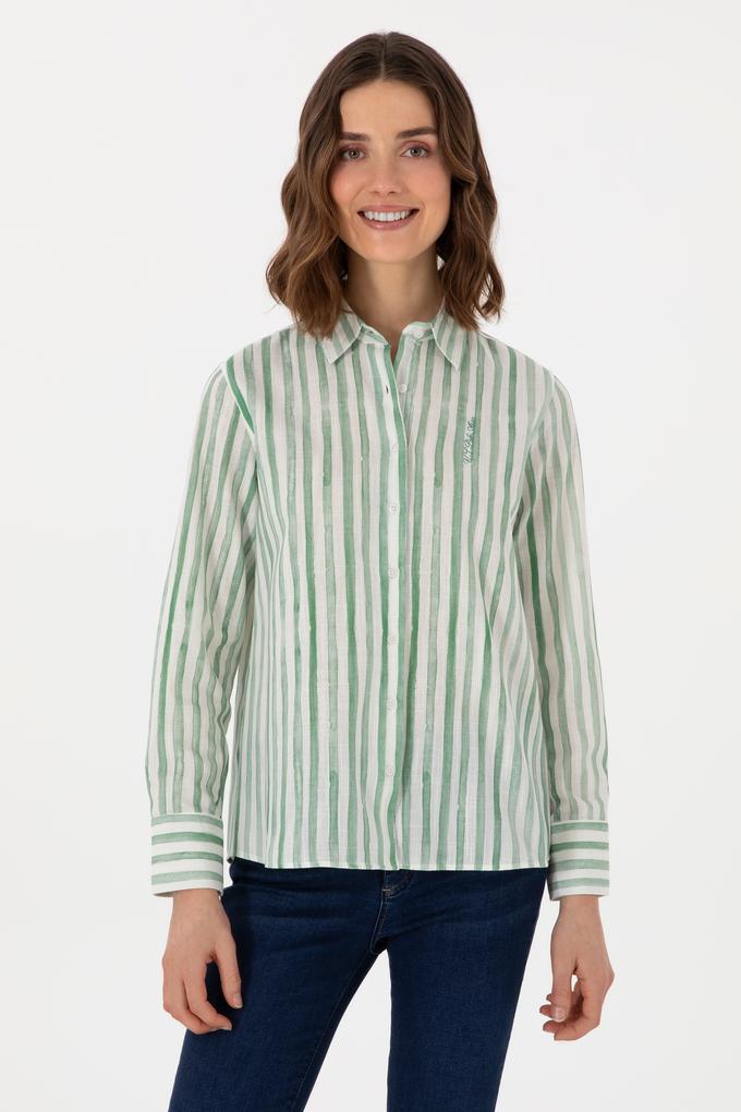 Kadın Yeşil Uzun Kollu Çizgili Gömlek