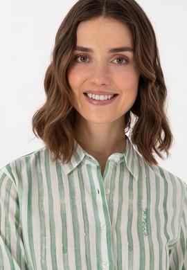 Kadın Yeşil Uzun Kollu Çizgili Gömlek - 50299509002