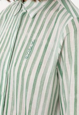Kadın Yeşil Uzun Kollu Çizgili Gömlek - 50299509002