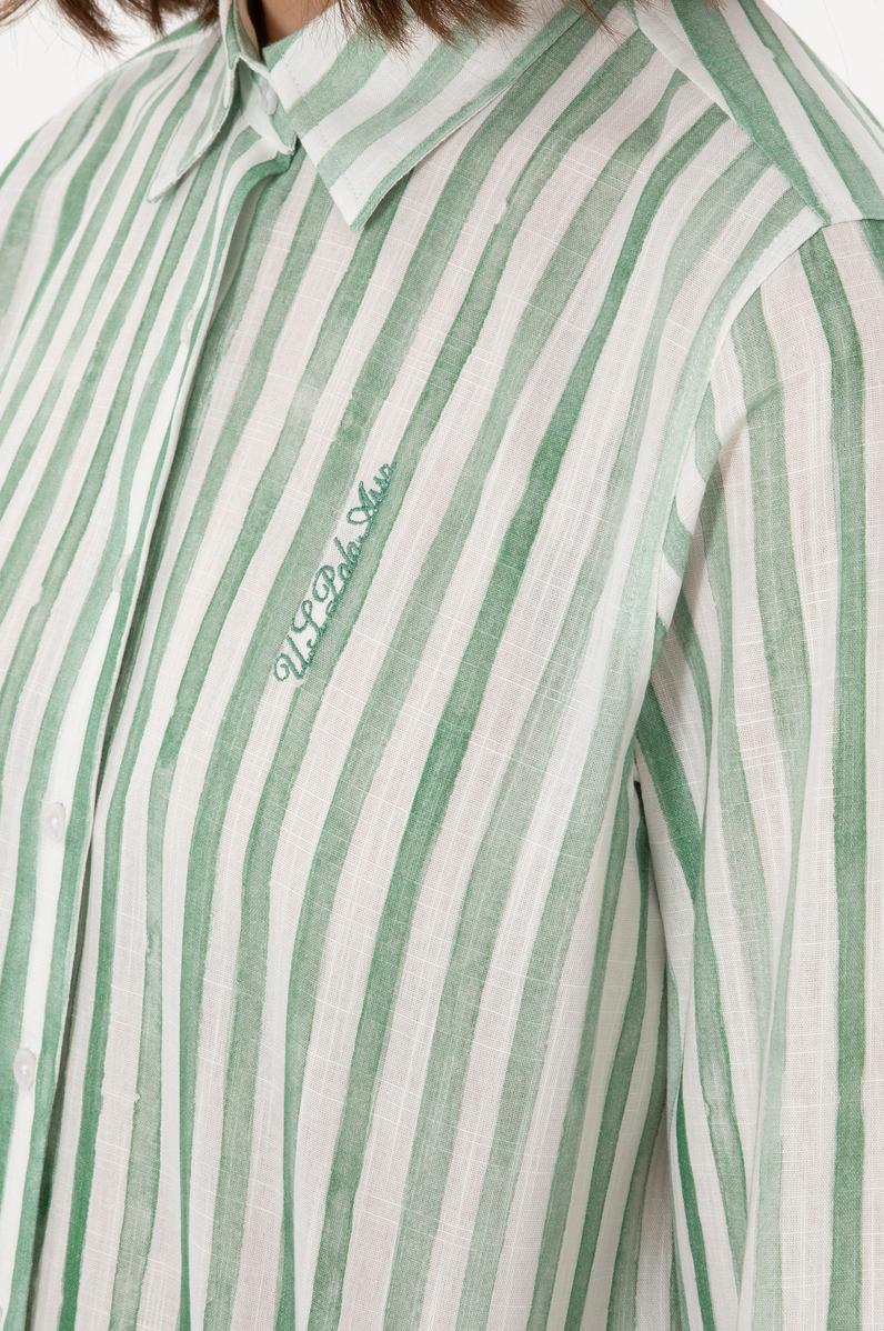 Kadın Yeşil Uzun Kollu Çizgili Gömlek