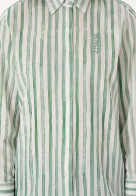 Kadın Yeşil Uzun Kollu Çizgili Gömlek - 50299509002