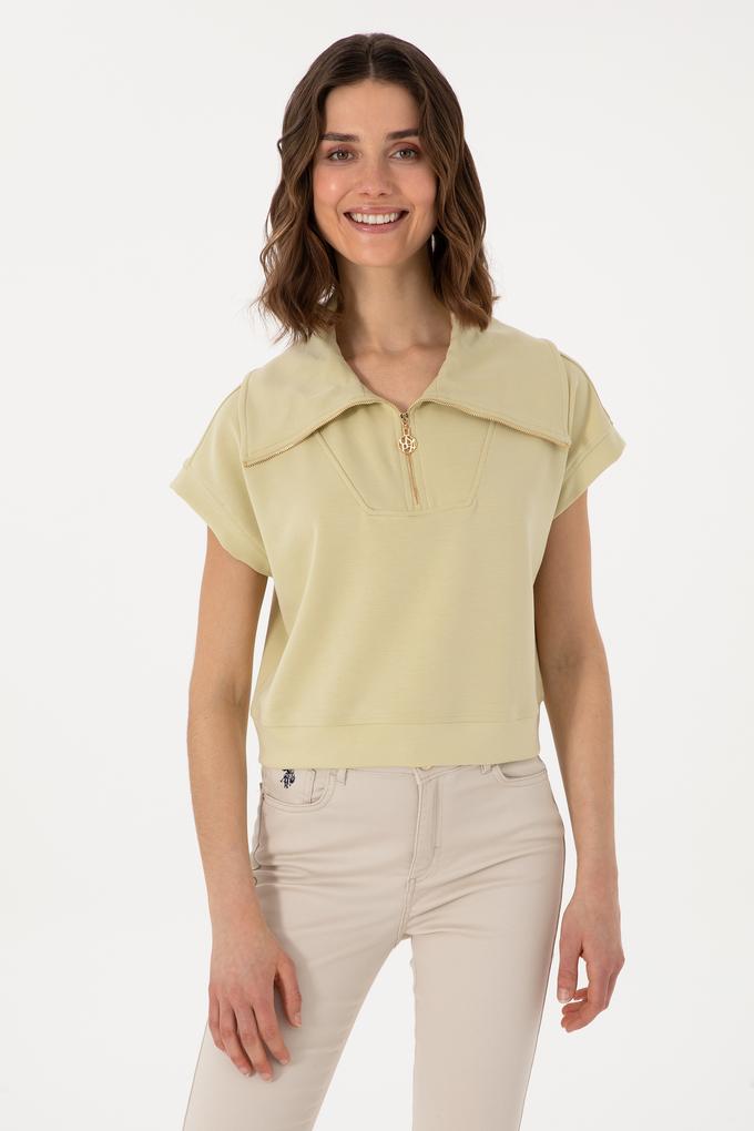 Kadın Haki Modal Karışımlı  Polo Yaka Tişört