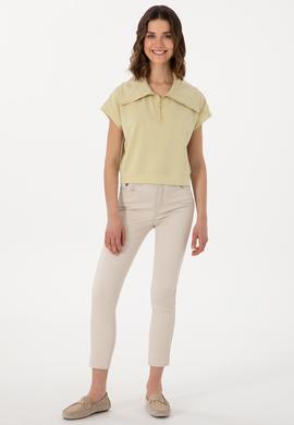 Kadın Haki Modal Karışımlı  Polo Yaka Tişört - 50300738036