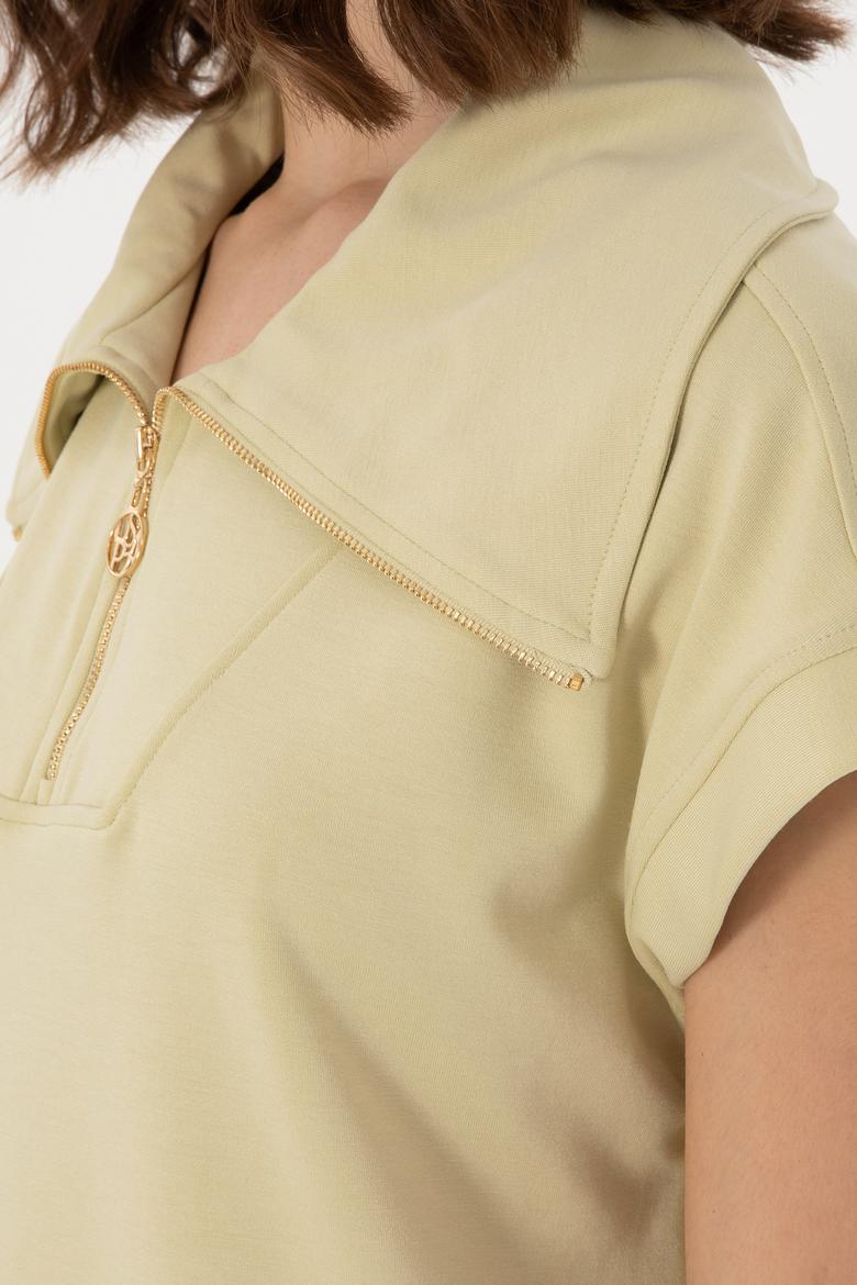 Kadın Haki Modal Karışımlı  Polo Yaka Tişört - 50300738036