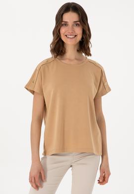 Kadın Camel Bisiklet Yaka Tişört - 50300737002