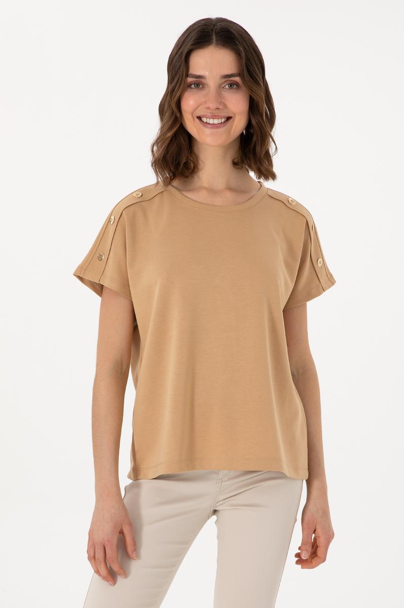 Kadın Camel Bisiklet Yaka Tişört