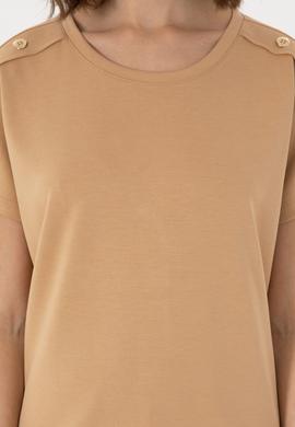 Kadın Camel Bisiklet Yaka Tişört - 50300737002