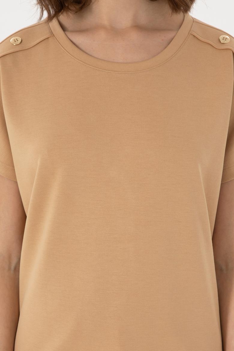 Kadın Camel Bisiklet Yaka Tişört - 50300737002