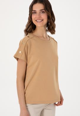 Kadın Camel Bisiklet Yaka Tişört - 50300737002