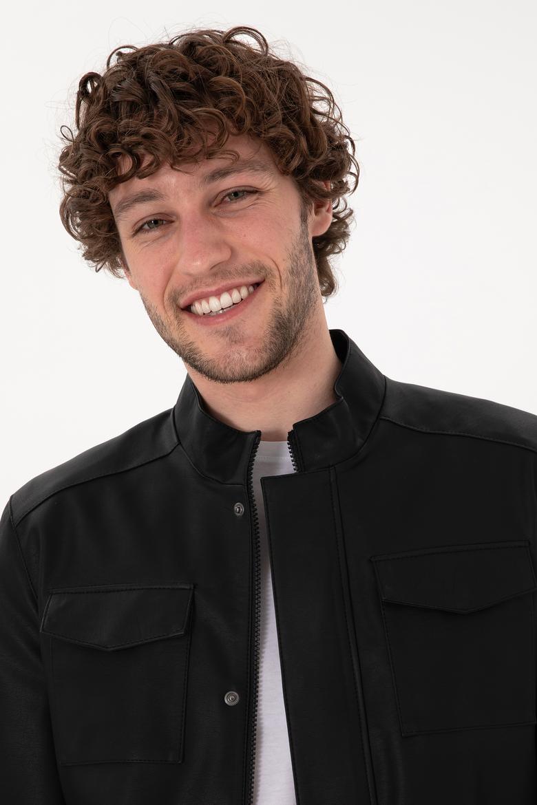 Erkek Siyah Deri Ceket - 50307417007