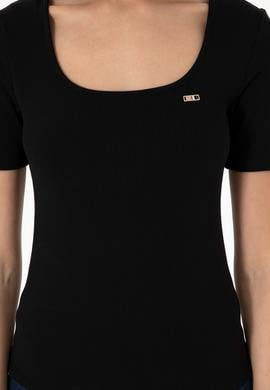 Kadın Siyah Kare Yaka Tişört - 50305762021