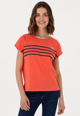 Kadın Nar Çiçeği Bisiklet Yaka Tişört - 50305823035