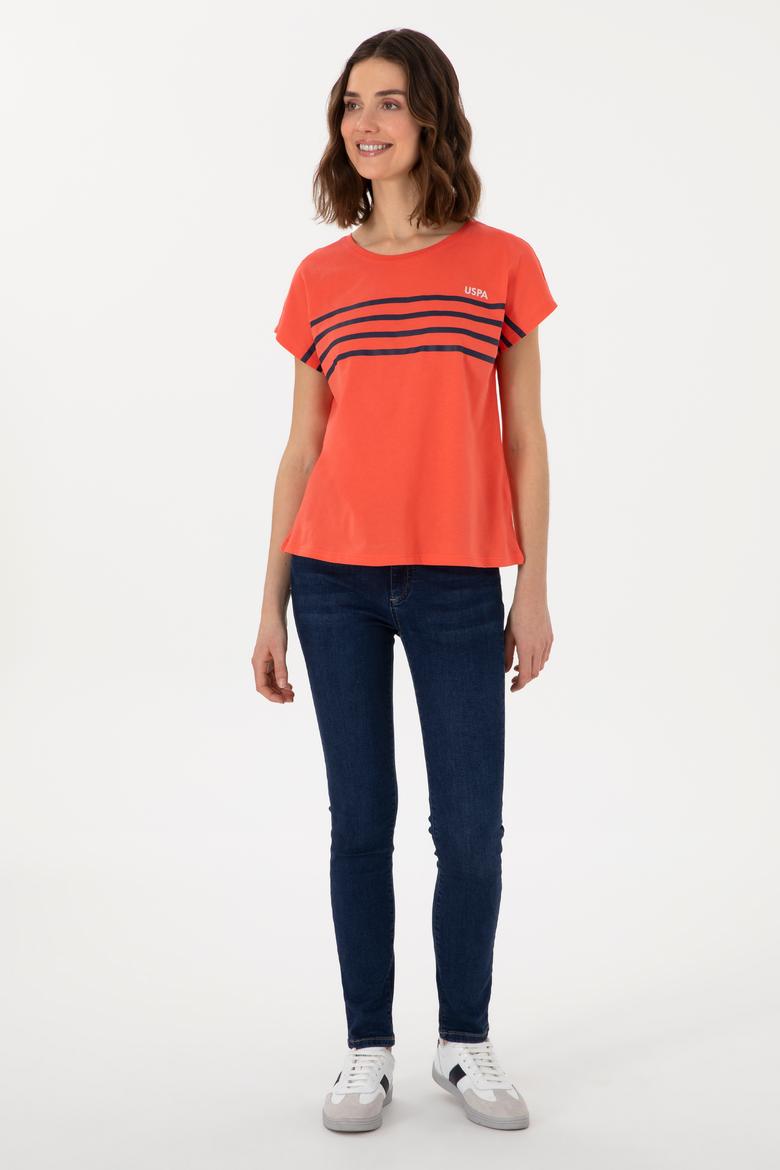 Kadın Nar Çiçeği Bisiklet Yaka Tişört - 50305823035