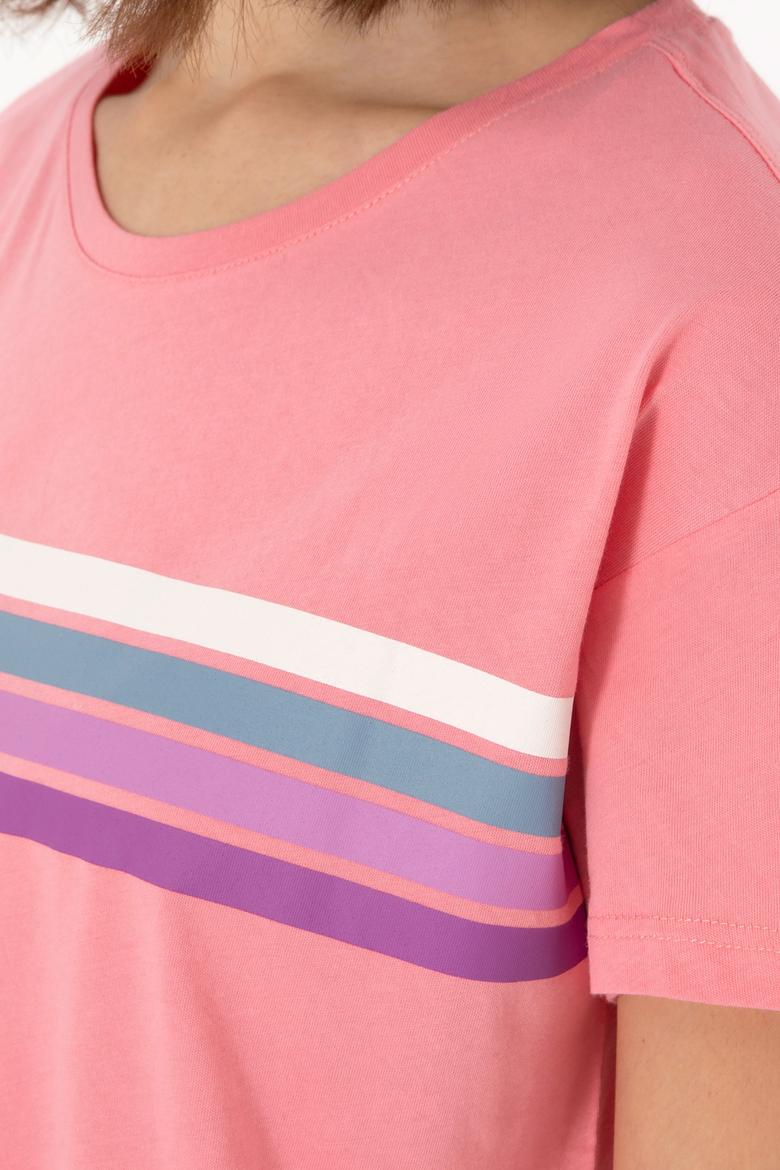 Kadın Pembe Bisiklet Yaka Tişört - 50308639005