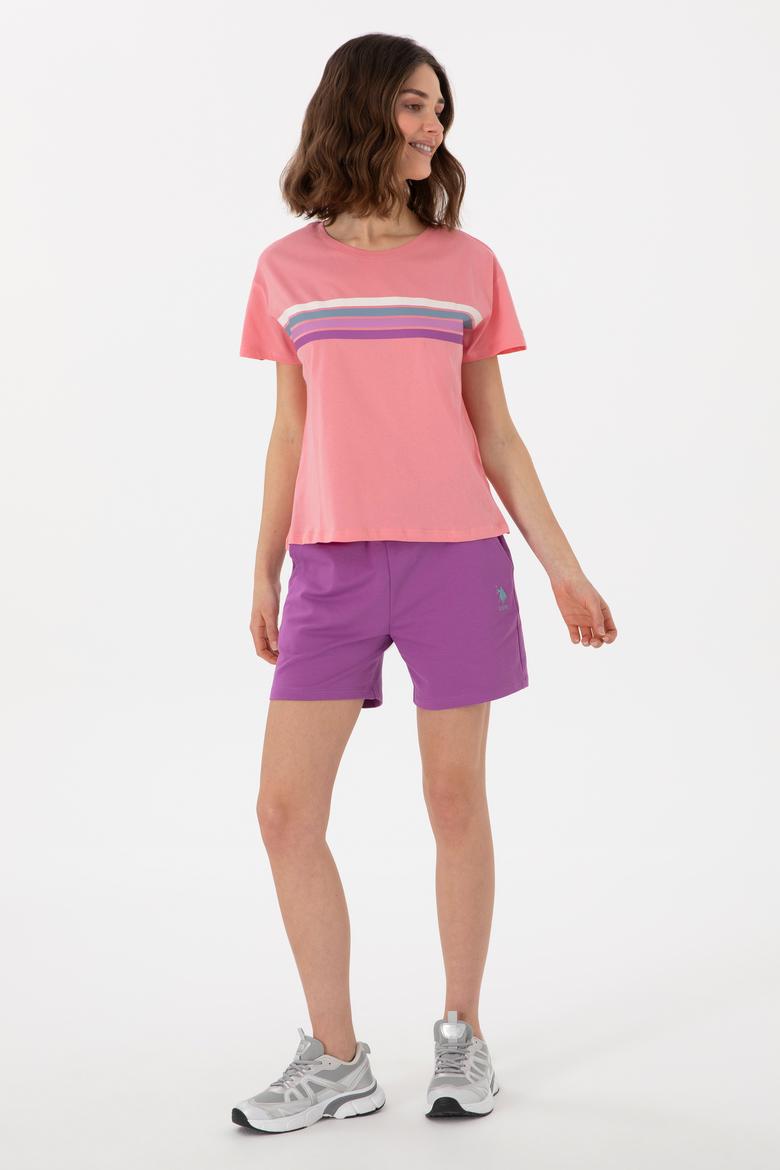 Kadın Pembe Bisiklet Yaka Tişört - 50308639005