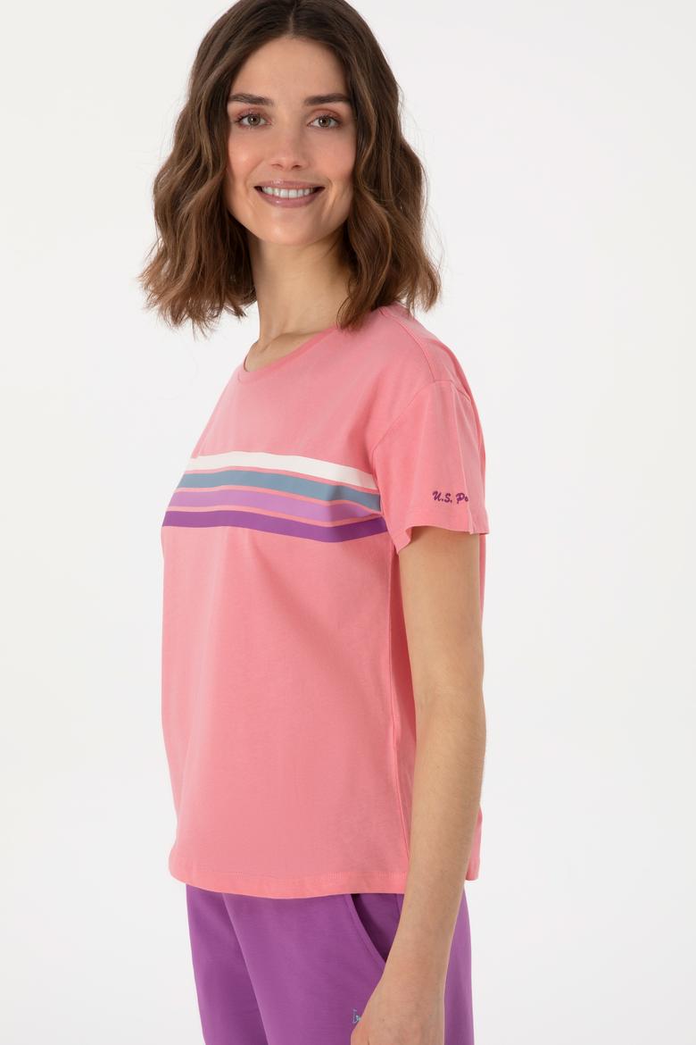 Kadın Pembe Bisiklet Yaka Tişört - 50308639005
