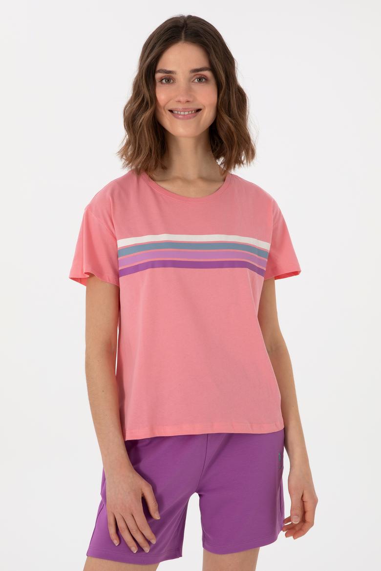 Kadın Pembe Bisiklet Yaka Tişört