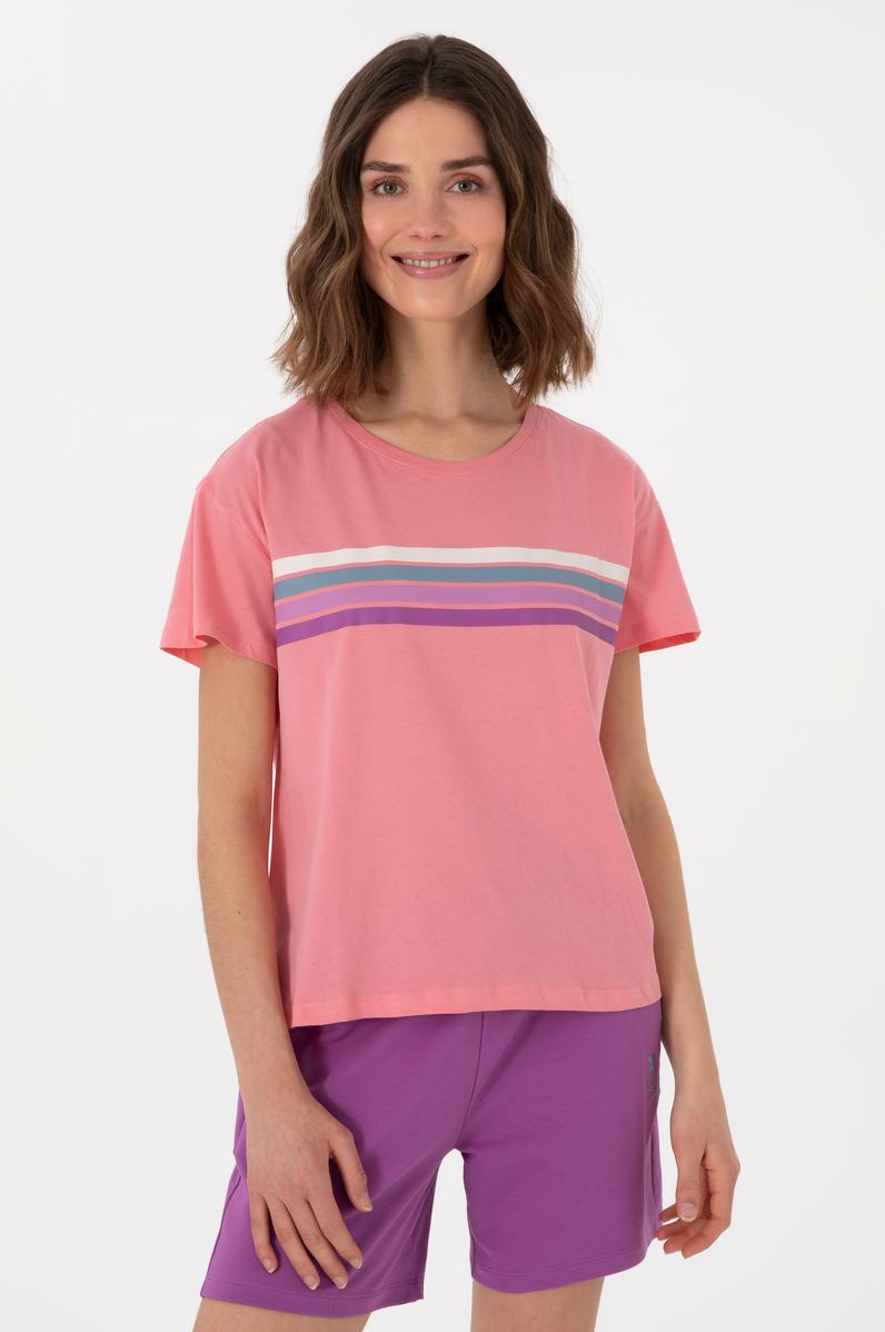 Kadın Pembe Bisiklet Yaka Tişört