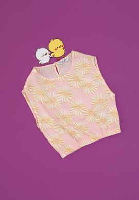 Kız Çocuk Açık Pembe Çiçek Desenli Kolsuz Gömlek - 50306603001