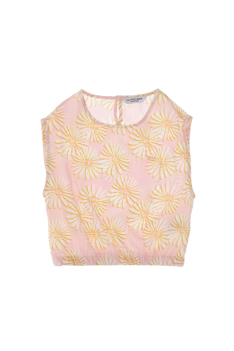 Kız Çocuk Açık Pembe Çiçek Desenli Kolsuz Gömlek - 50306603001