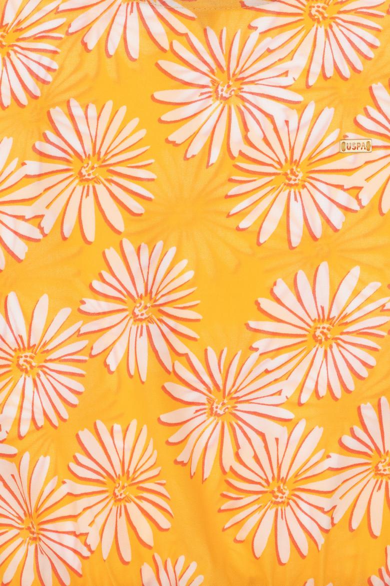 Kız Çocuk Turuncu Çiçek Desenli Kolsuz Gömlek - 50306603015