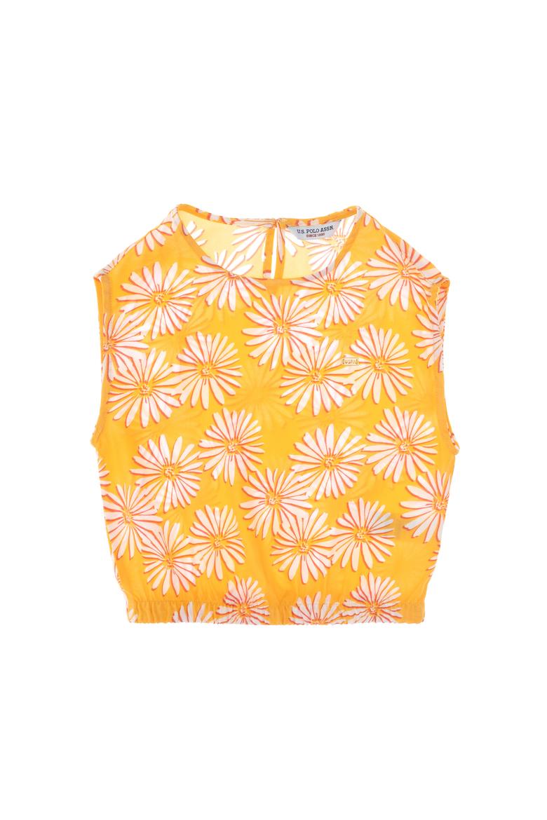 Kız Çocuk Turuncu Çiçek Desenli Kolsuz Gömlek - 50306603015