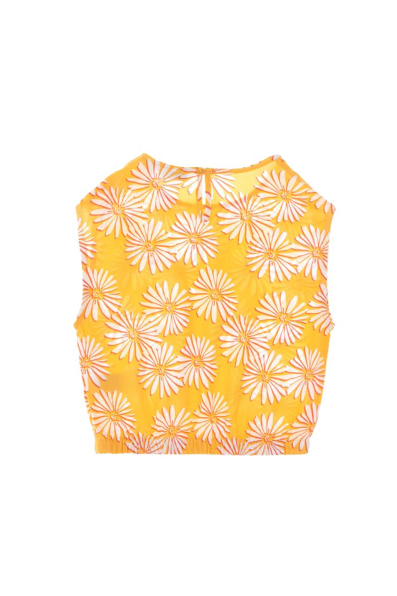 Kız Çocuk Turuncu Çiçek Desenli Kolsuz Gömlek - 50306603015