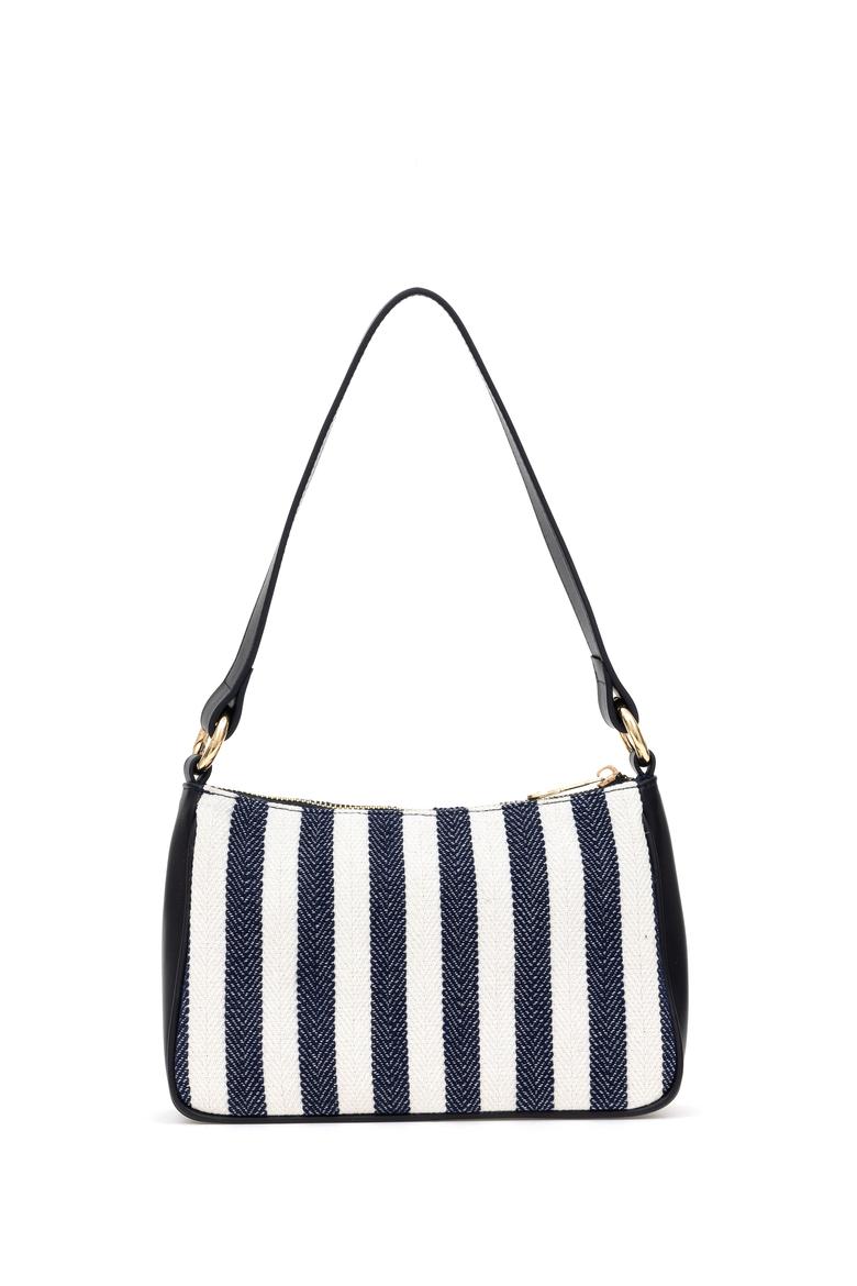 Kadın Lacivert Çizgili Kanvas Kol Çantası - 50311436001
