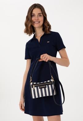 Kadın Lacivert Çizgili Kanvas Kol Çantası - 50311436001