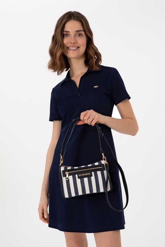 Kadın Lacivert Çizgili Kanvas Kol Çantası