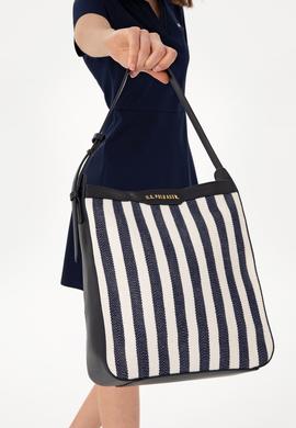 Kadın Lacivert Çizgili Kanvas Kol Çantası - 50311434001