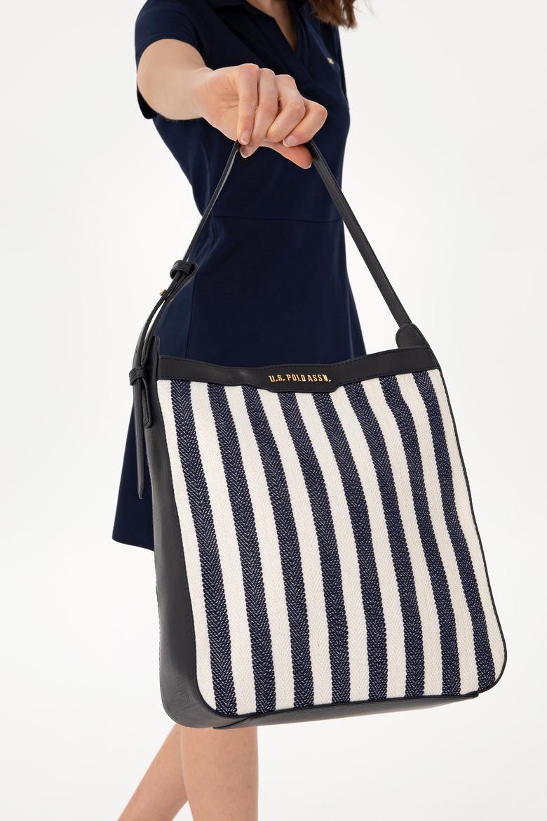 Kadın Lacivert Çizgili Kanvas Kol Çantası - 50311434001