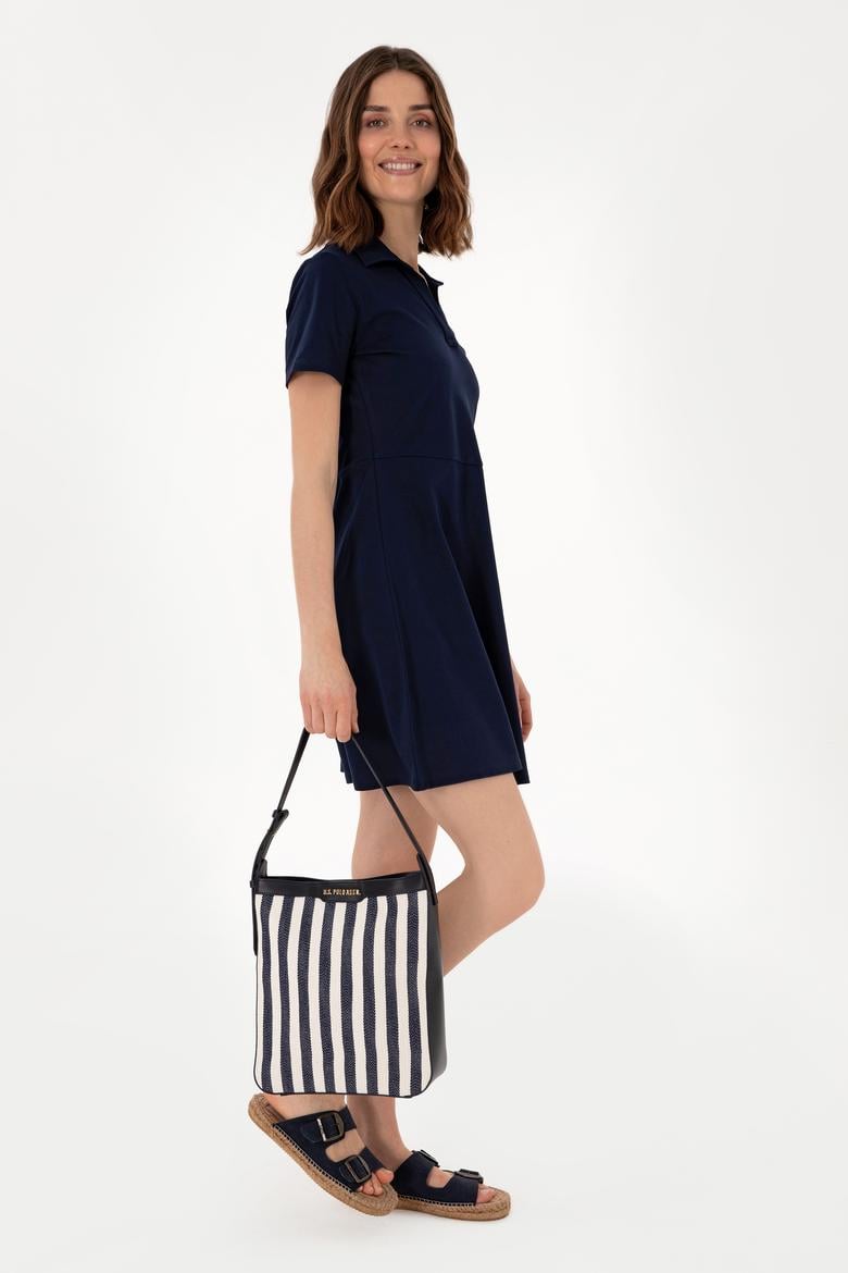 Kadın Lacivert Çizgili Kanvas Kol Çantası