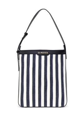 Kadın Lacivert Çizgili Kanvas Kol Çantası - 50311434001