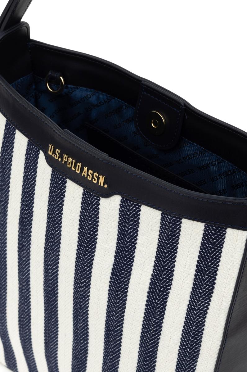 Kadın Lacivert Çizgili Kanvas Kol Çantası