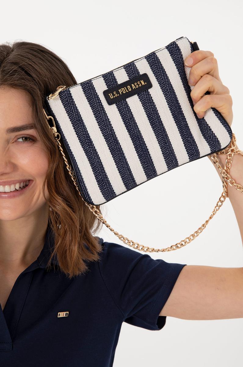 Kadın Lacivert Çizgili Çıkarılabilir Askılı Kanvas El Çantası