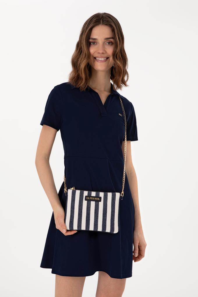 Kadın Lacivert Çizgili Çıkarılabilir Askılı Kanvas El Çantası