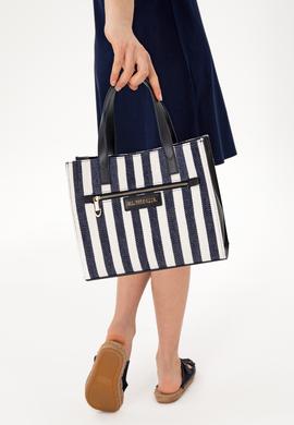 Kadın Lacivert Çizgili Kanvas Kol Çantası - 50311435001