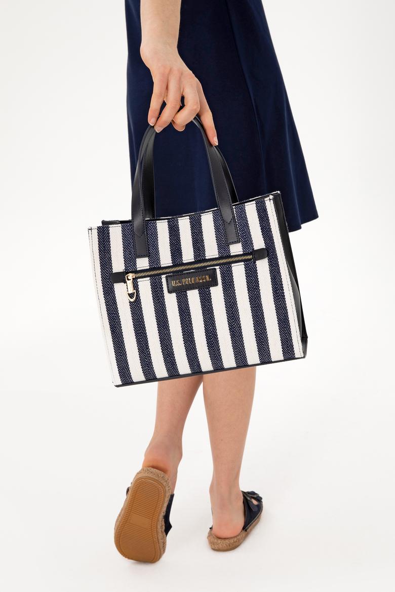 Kadın Lacivert Çizgili Kanvas Kol Çantası - 50311435001