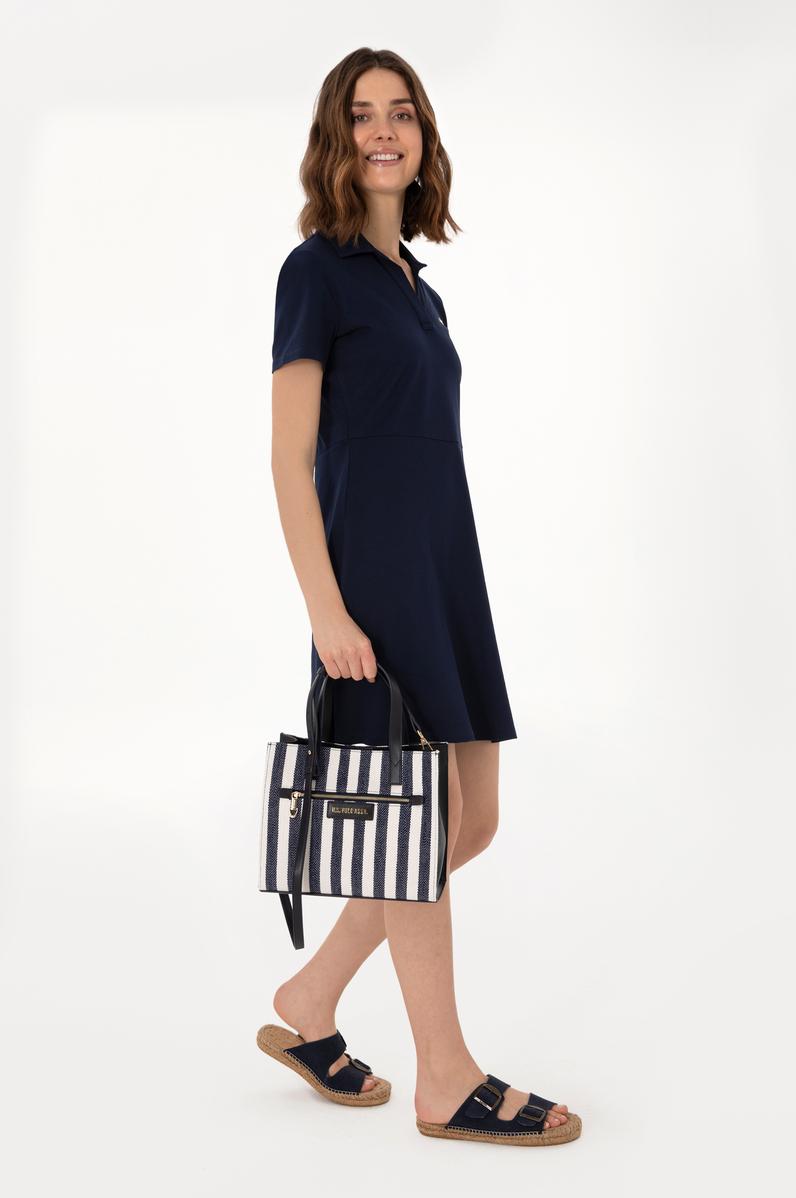 Kadın Lacivert Çizgili Kanvas Kol Çantası