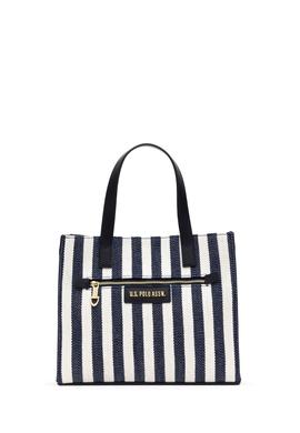 Kadın Lacivert Çizgili Kanvas Kol Çantası - 50311435001