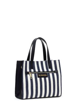 Kadın Lacivert Çizgili Kanvas Kol Çantası - 50311435001