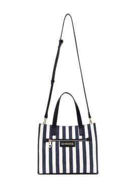 Kadın Lacivert Çizgili Kanvas Kol Çantası - 50311435001