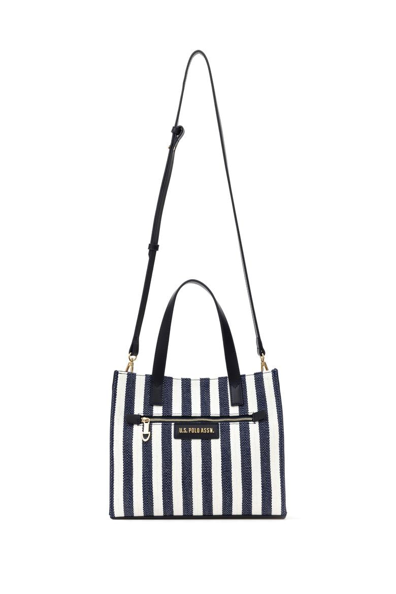 Kadın Lacivert Çizgili Kanvas Kol Çantası - 50311435001