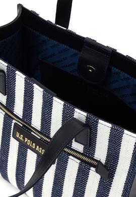 Kadın Lacivert Çizgili Kanvas Kol Çantası - 50311435001