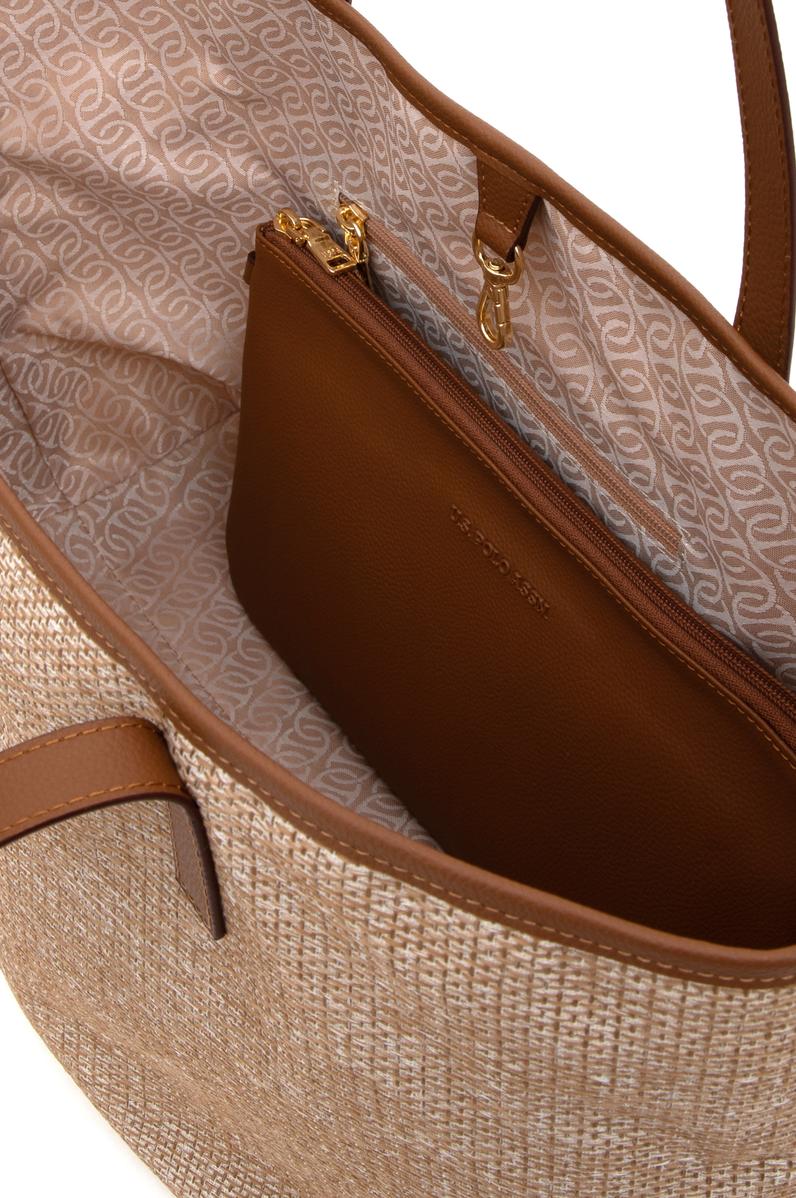 Kadın Bej Makyaj Çantalı Hasır Kol Çantası